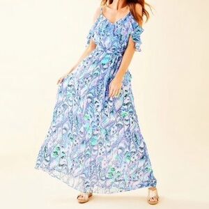 Lilly Pulitzer Zadie Maxi Dress Tails Of The Sea Purple Blue Green Size Large